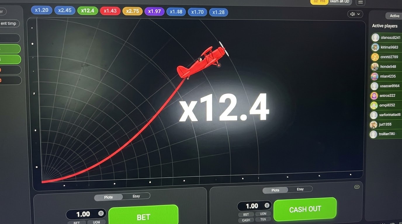 Інтерфейс гри Aviator із коефіцієнтом x12.4